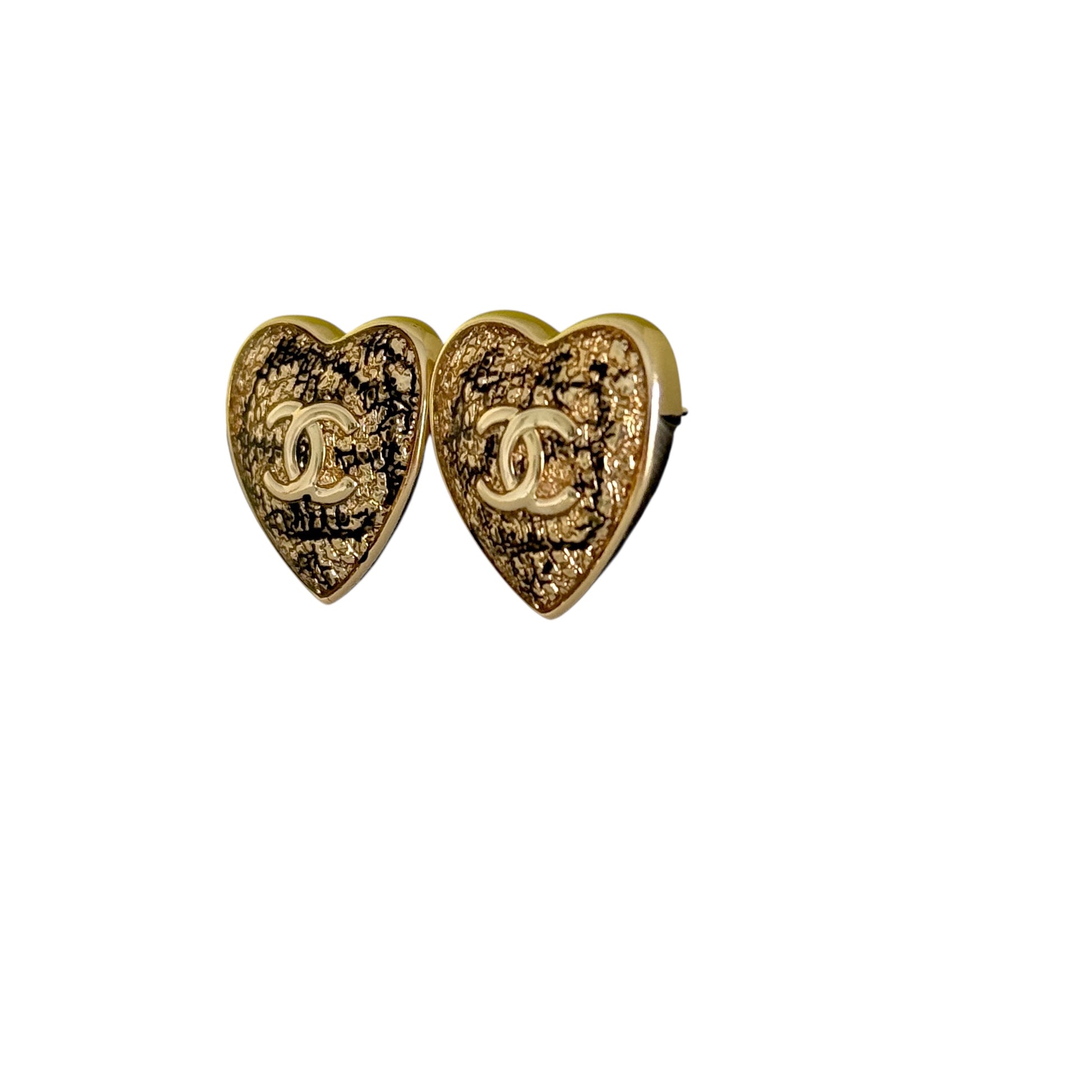 CHANEL Gold/Brown CC Heart Shaped Earrings Pre-Owned - My Mama Found What  