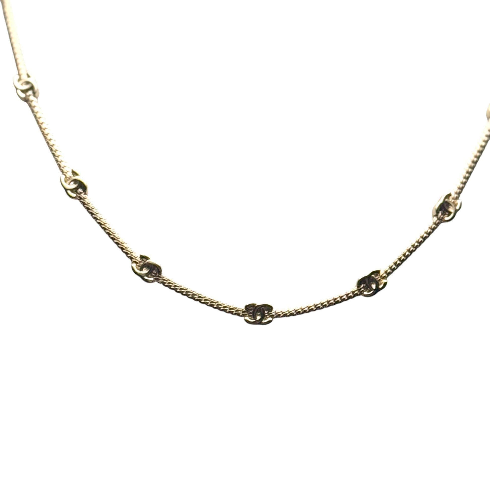 CHANEL CC gold plated chain necklace with multi CC details, adjustable choker design, pre-owned condition, elegant gift option.