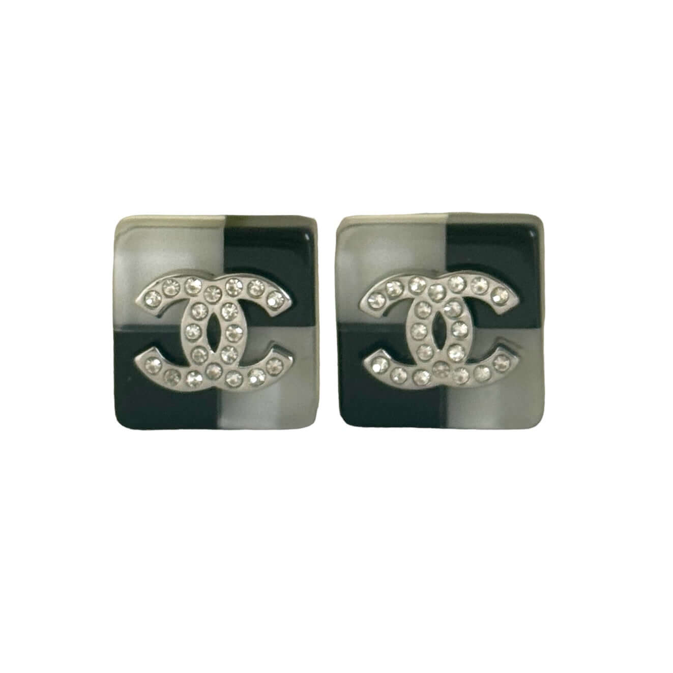 Pre-owned Chanel CC Square Lucite B/W Earrings