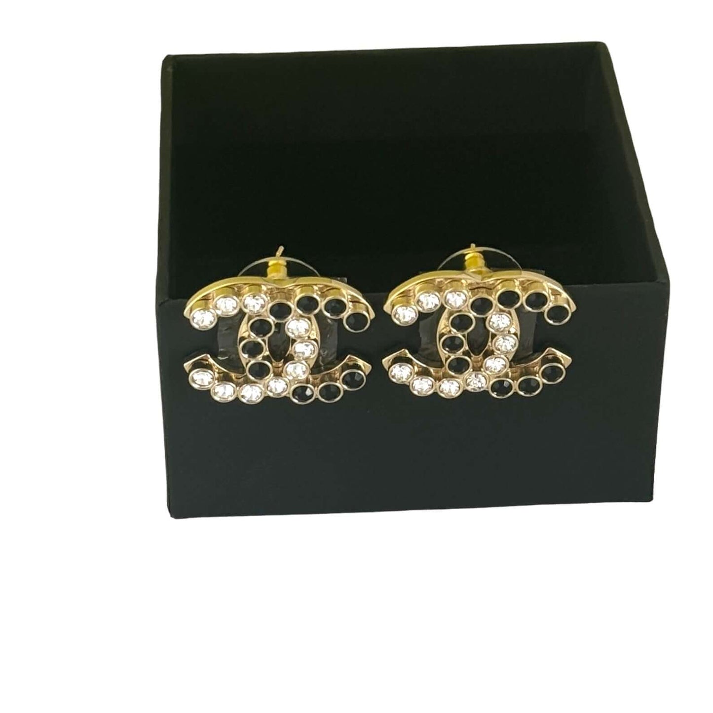 Chanel Gold CC B/W Crystal Earrings Pre-Owned