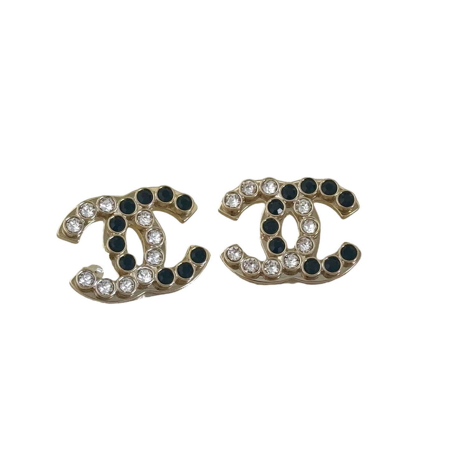 Chanel Gold CC B/W Crystal Earrings Pre-Owned