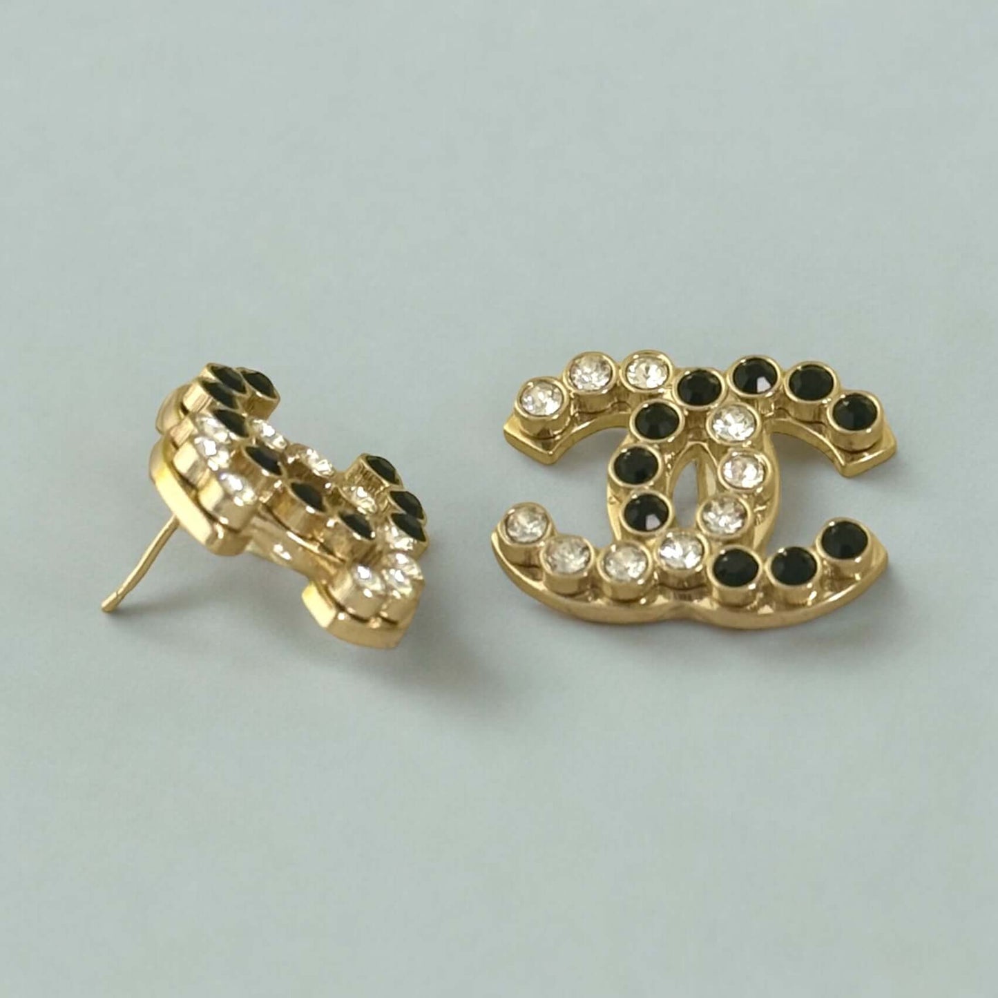 Chanel Gold CC B/W Crystal Earrings Pre-Owned