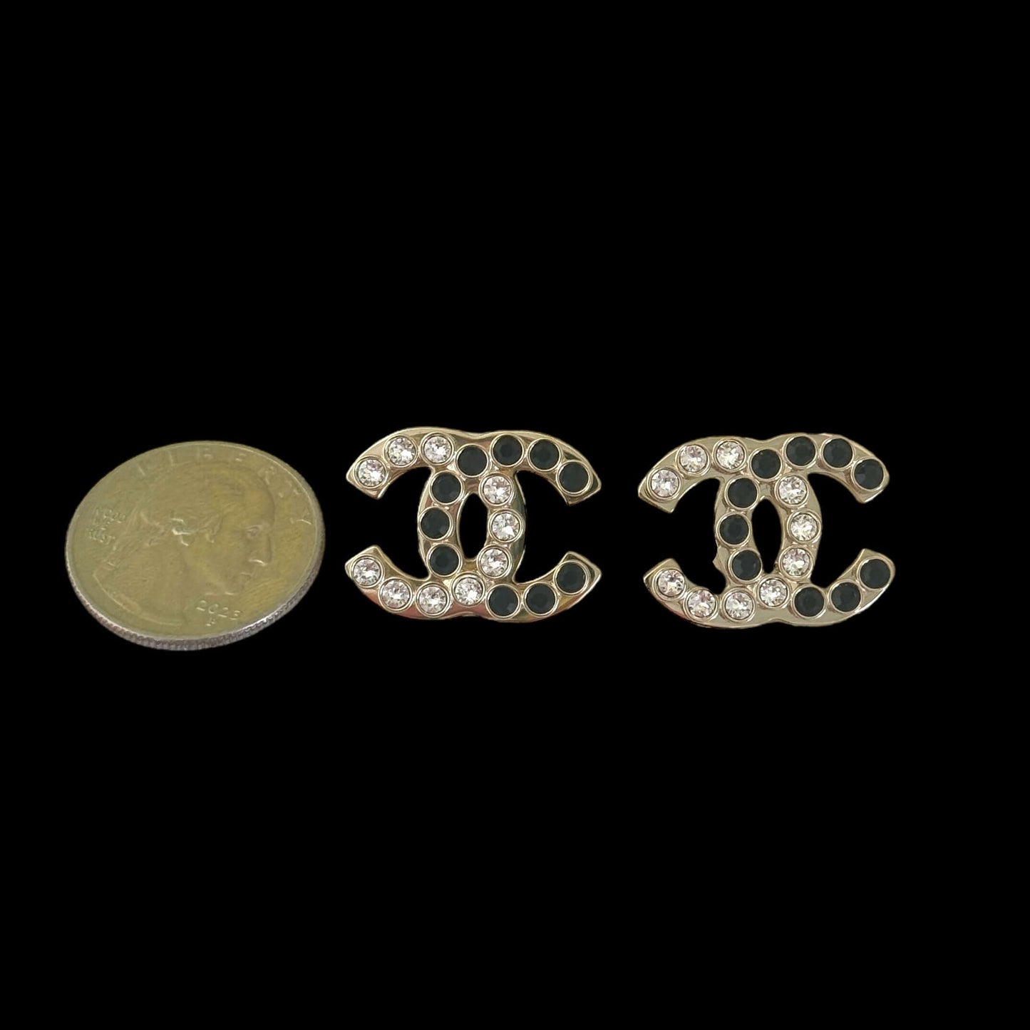 Chanel Gold CC B/W Crystal Earrings Pre-Owned