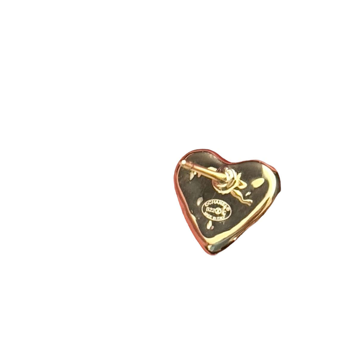 Authentic Chanel gold heart earring with black enamel CC, pre-owned condition, featuring a luxurious and bold design.