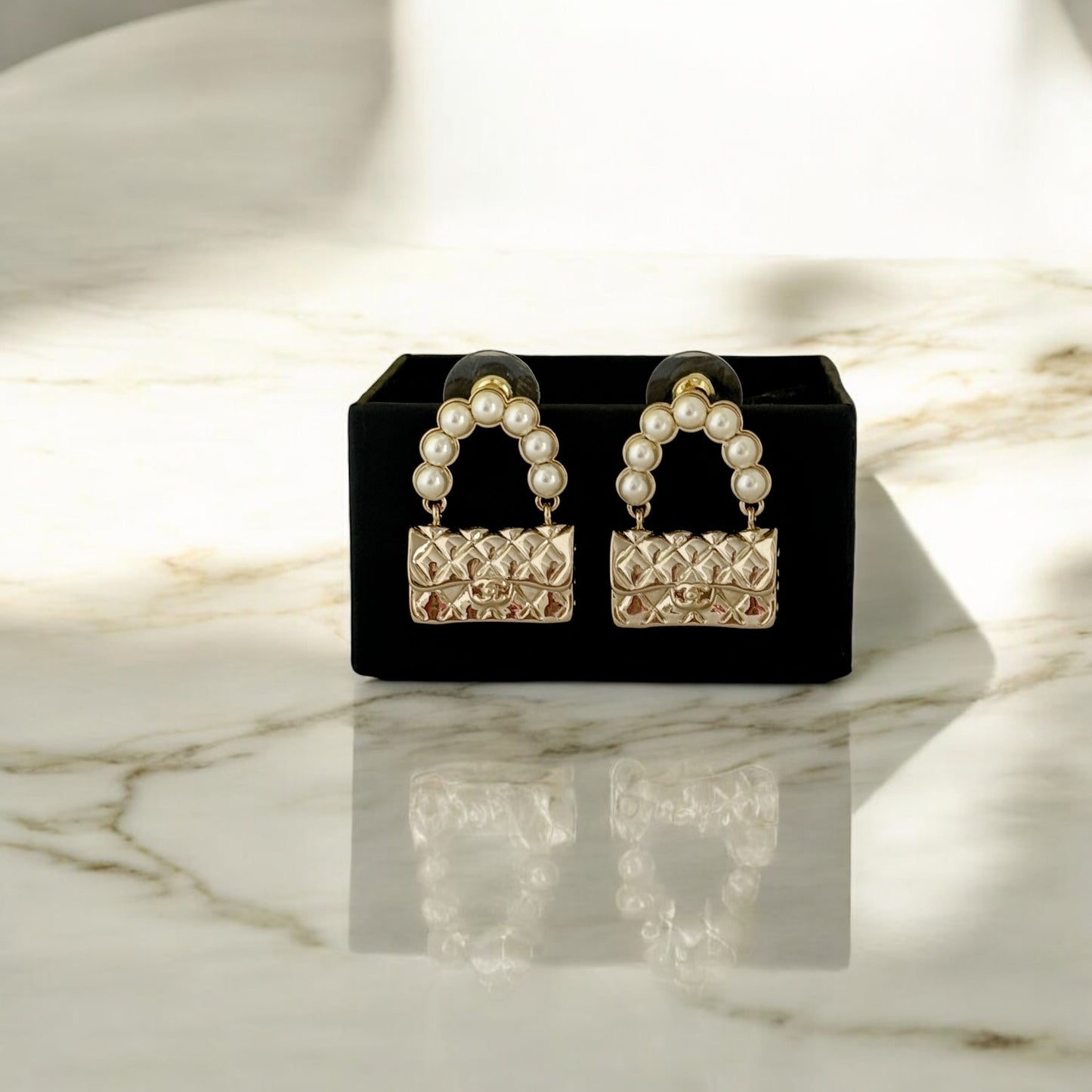 Authentic Chanel Gold Flap Bag Earrings Pre-Owned