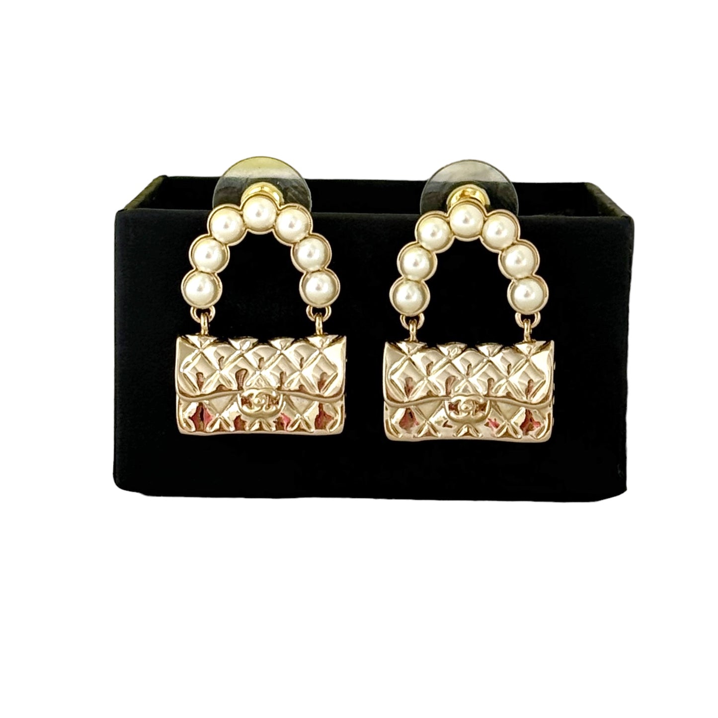 Authentic Chanel Gold Flap Bag Earrings Pre-Owned