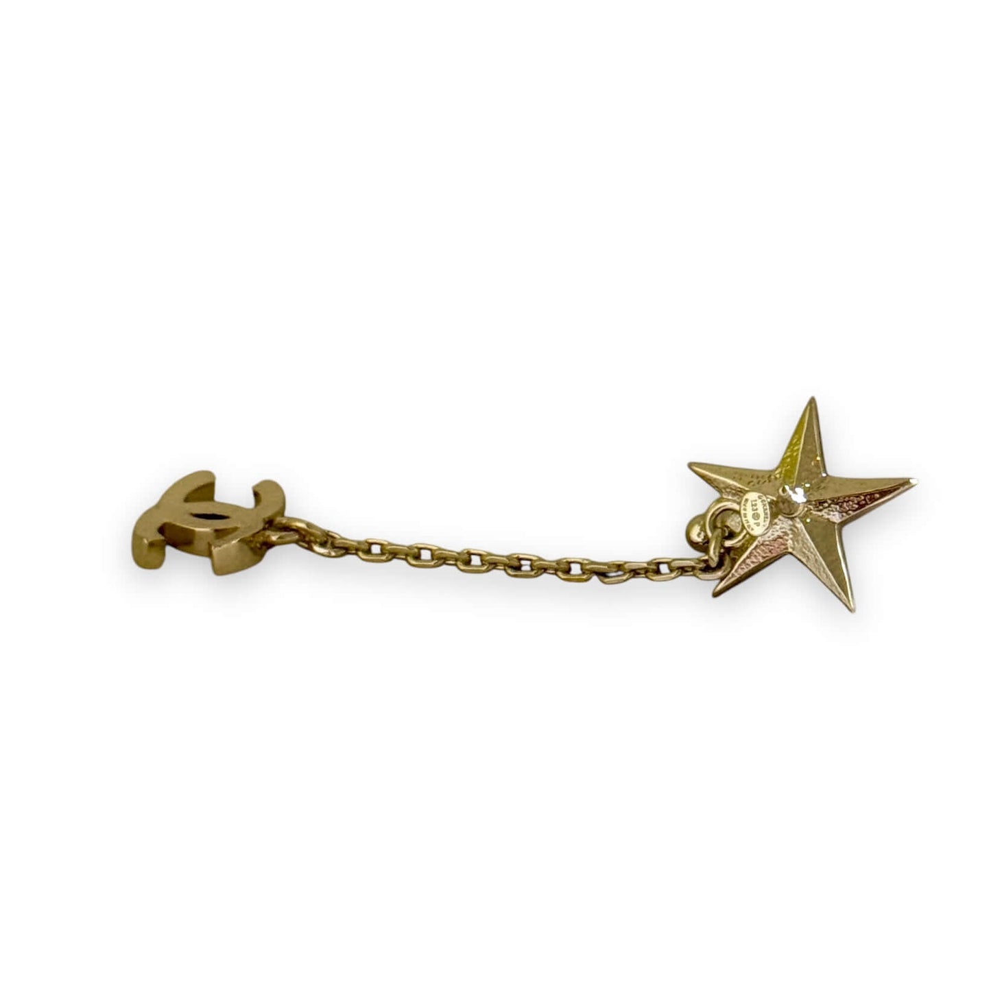 Gorgeous Chanel CC star dangle earring with chain and colorful crystals in like-new pre-owned condition.