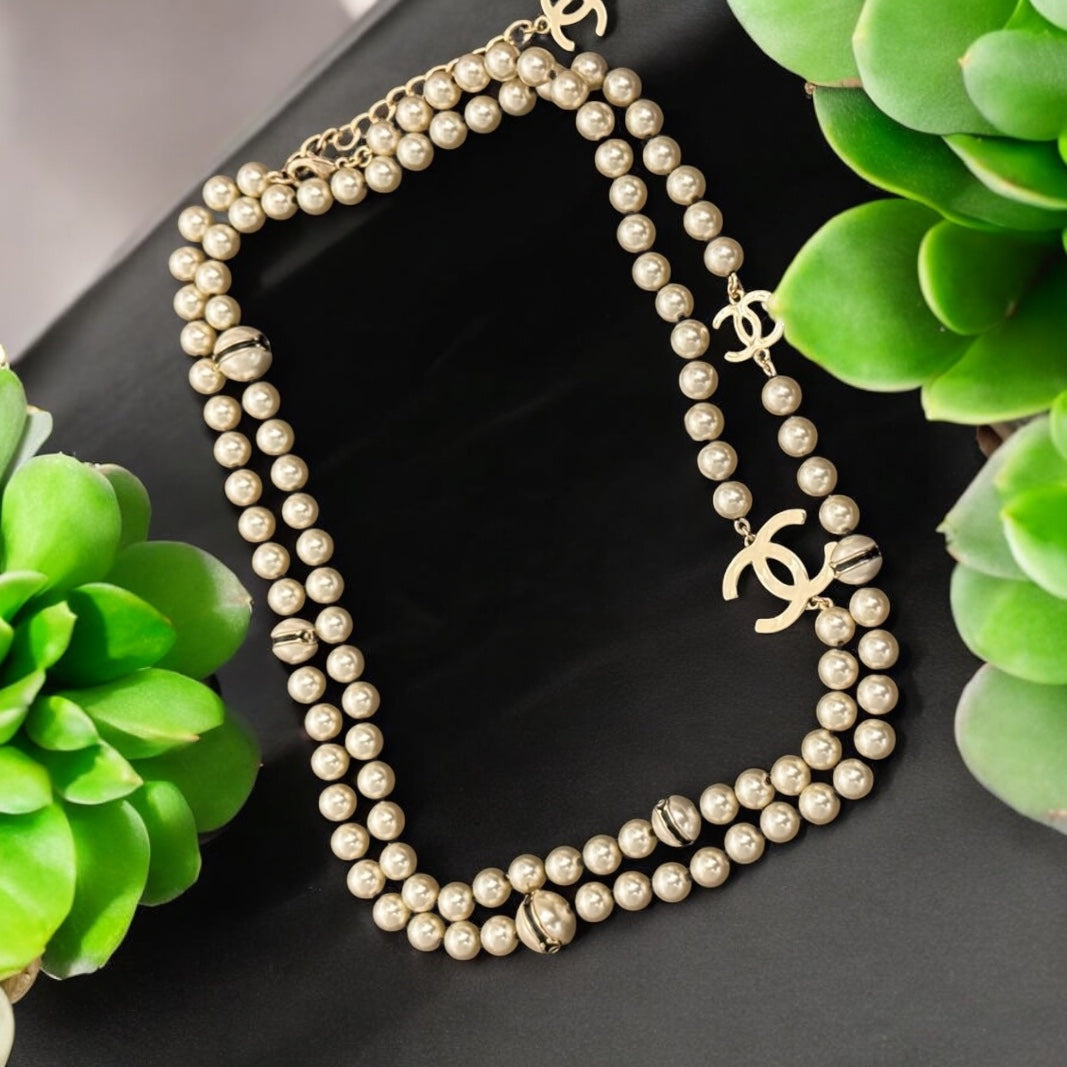 Chanel Lighter Gold CC , enamel Pearl Necklace - My Mama Found What  