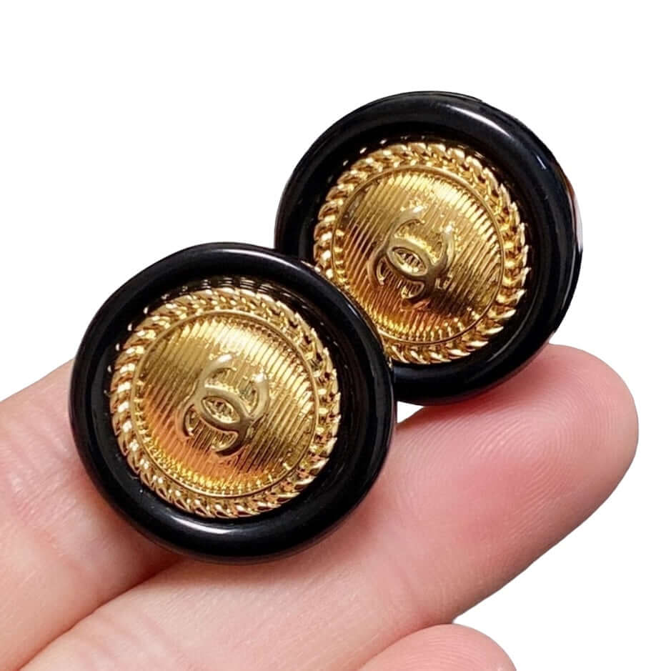 Chanel Rare Gold CC Round acrylic clip on earrings Pre-Owned