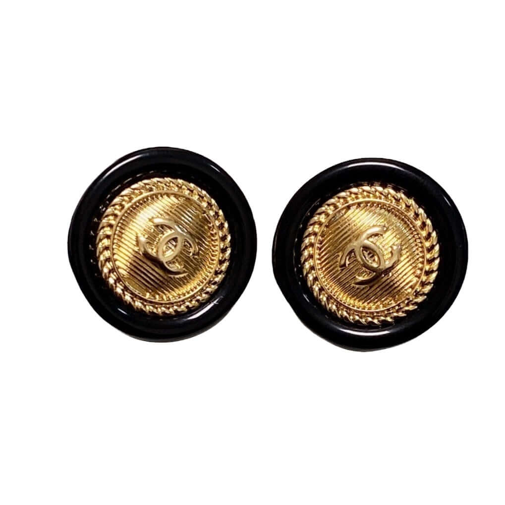 Chanel Rare Gold CC Round acrylic clip on earrings Pre-Owned