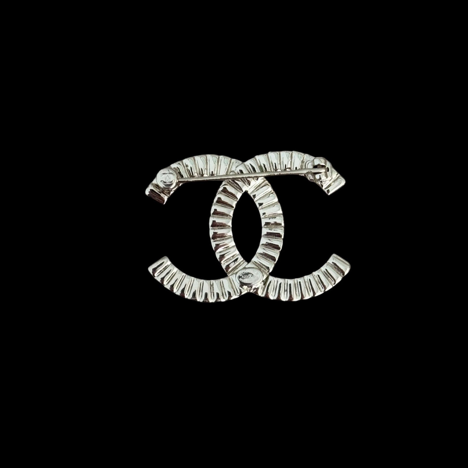 Pre-owned Chanel Gold CC brooch with crystals, smaller size, authentic, perfect for day or night, comes with gift box.