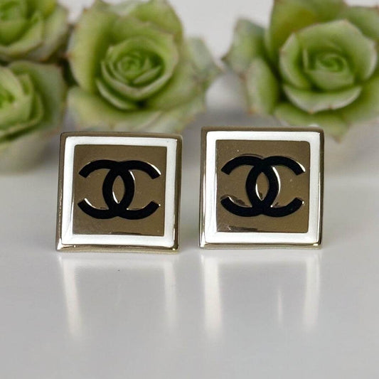 Authentic Chanel Gold CC Square Earrings Pre-Owned - My Mama Found What 