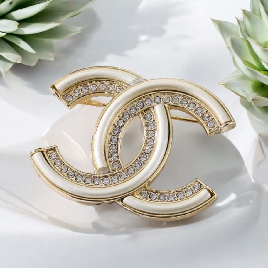 Chanel Gold CC Brooch crystals Pre-Owned