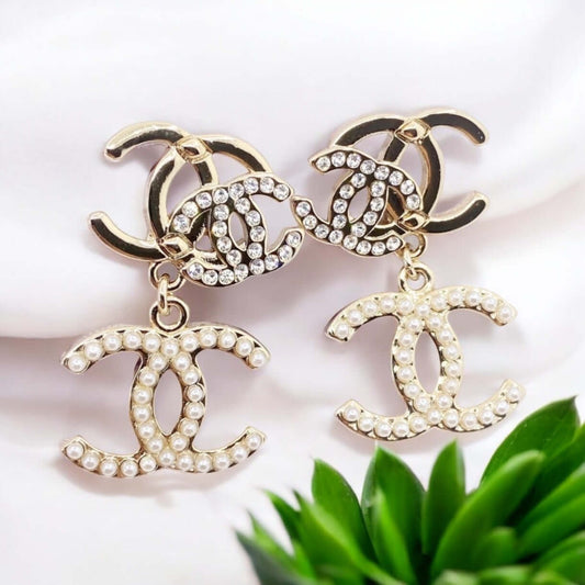 Chanel Triple CC Interlocking Dangle Earrings Pre-Owned