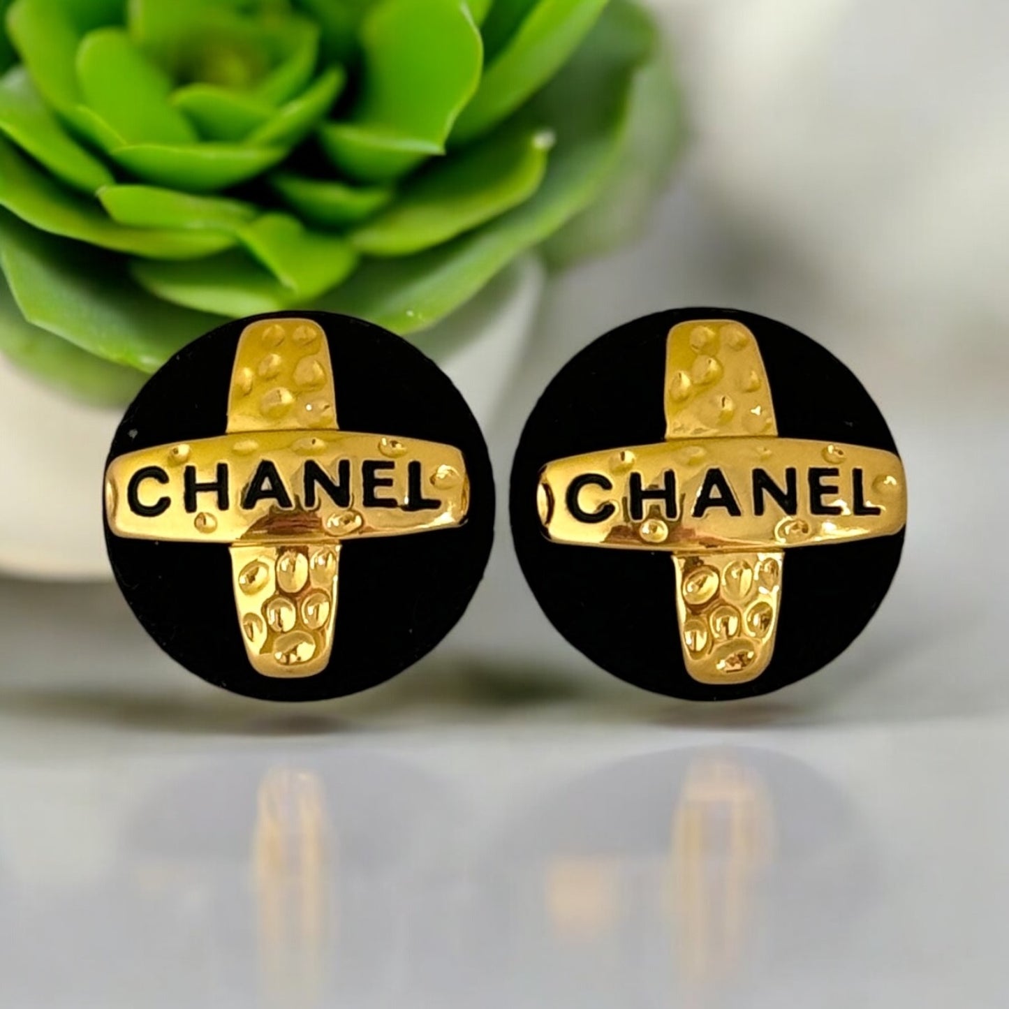 Vintage Chanel Gold Mark Suede Earrings 93 Pre-Owned