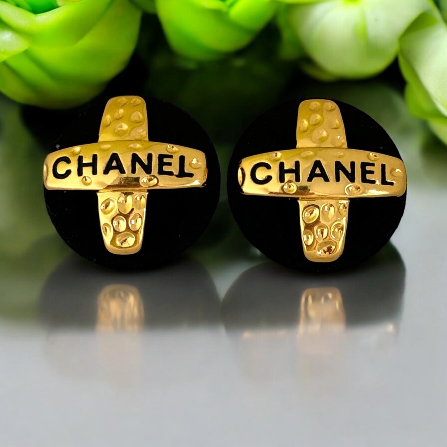 Vintage Chanel Gold Mark Suede Earrings 93 Pre-Owned