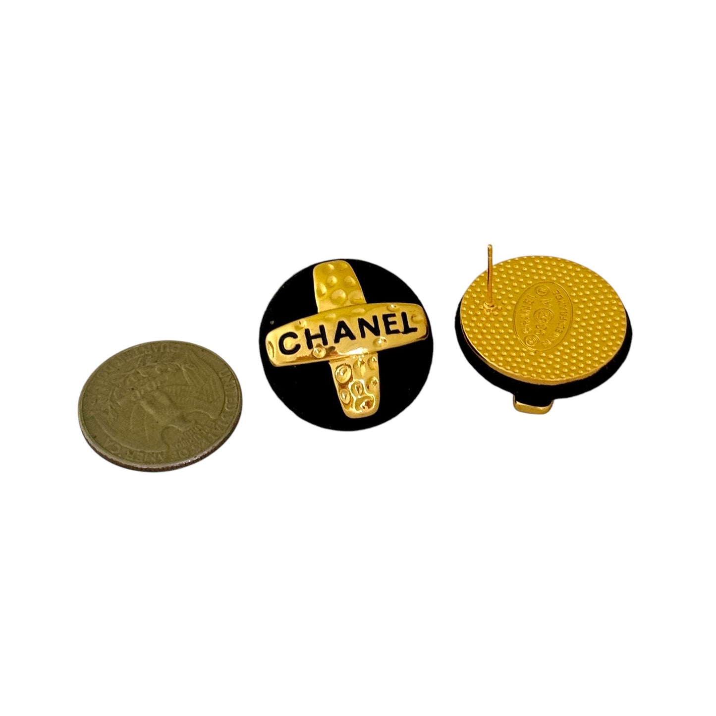 Vintage Chanel Gold Mark Suede Earrings 93 Pre-Owned