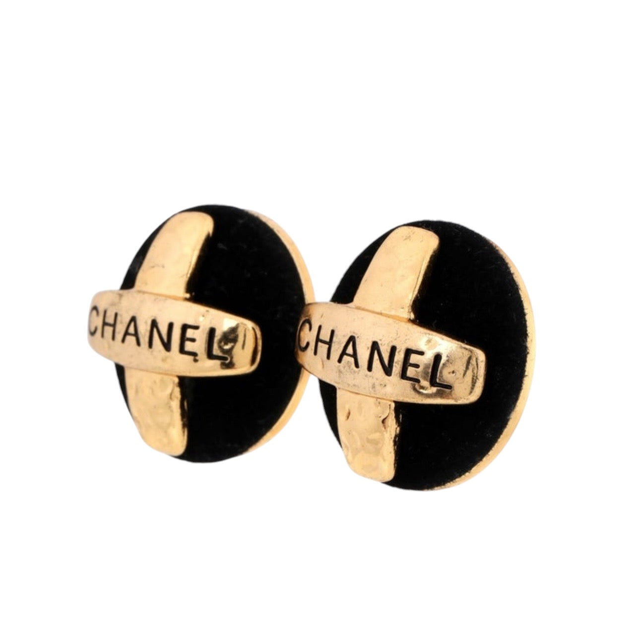 Vintage Chanel Gold Mark Suede Earrings 93 Pre-Owned