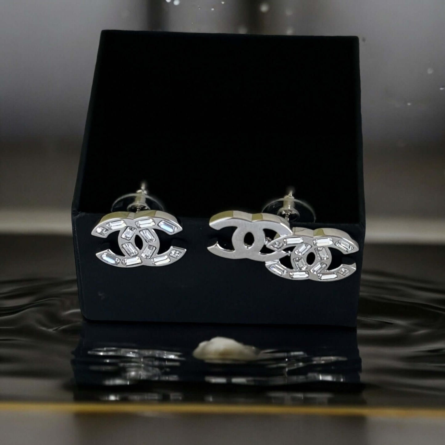 Authentic Chanel CC Silver w/Crystals Post Earrings B22P Pre-Owned