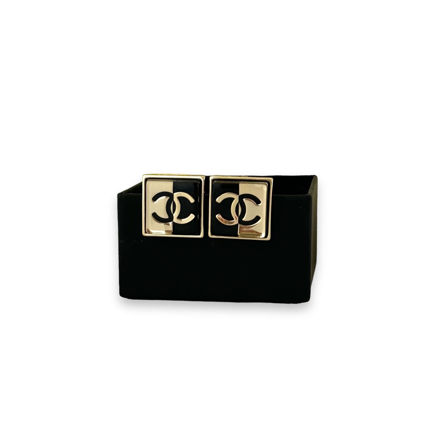 Chanel CC Gold/Black Square Post Earrings