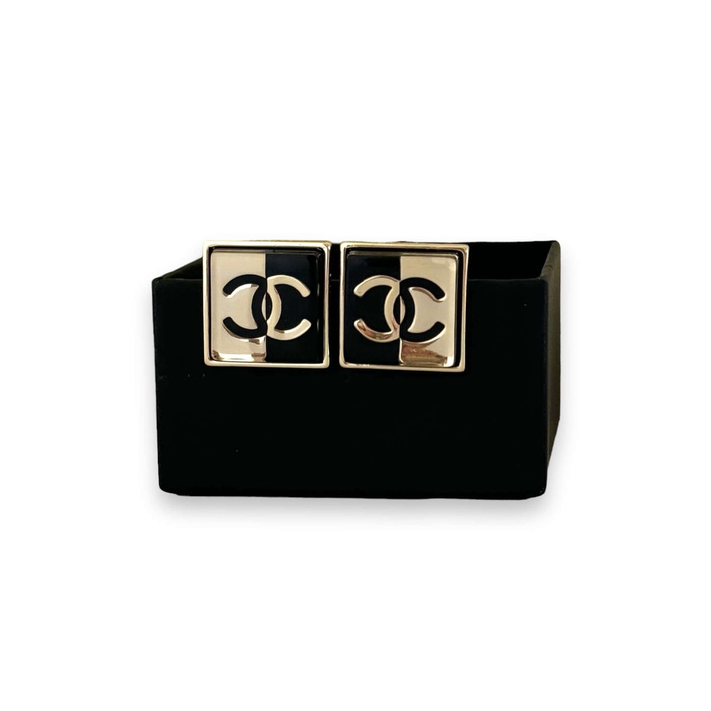 Chanel CC Gold/Black Square Post Earrings