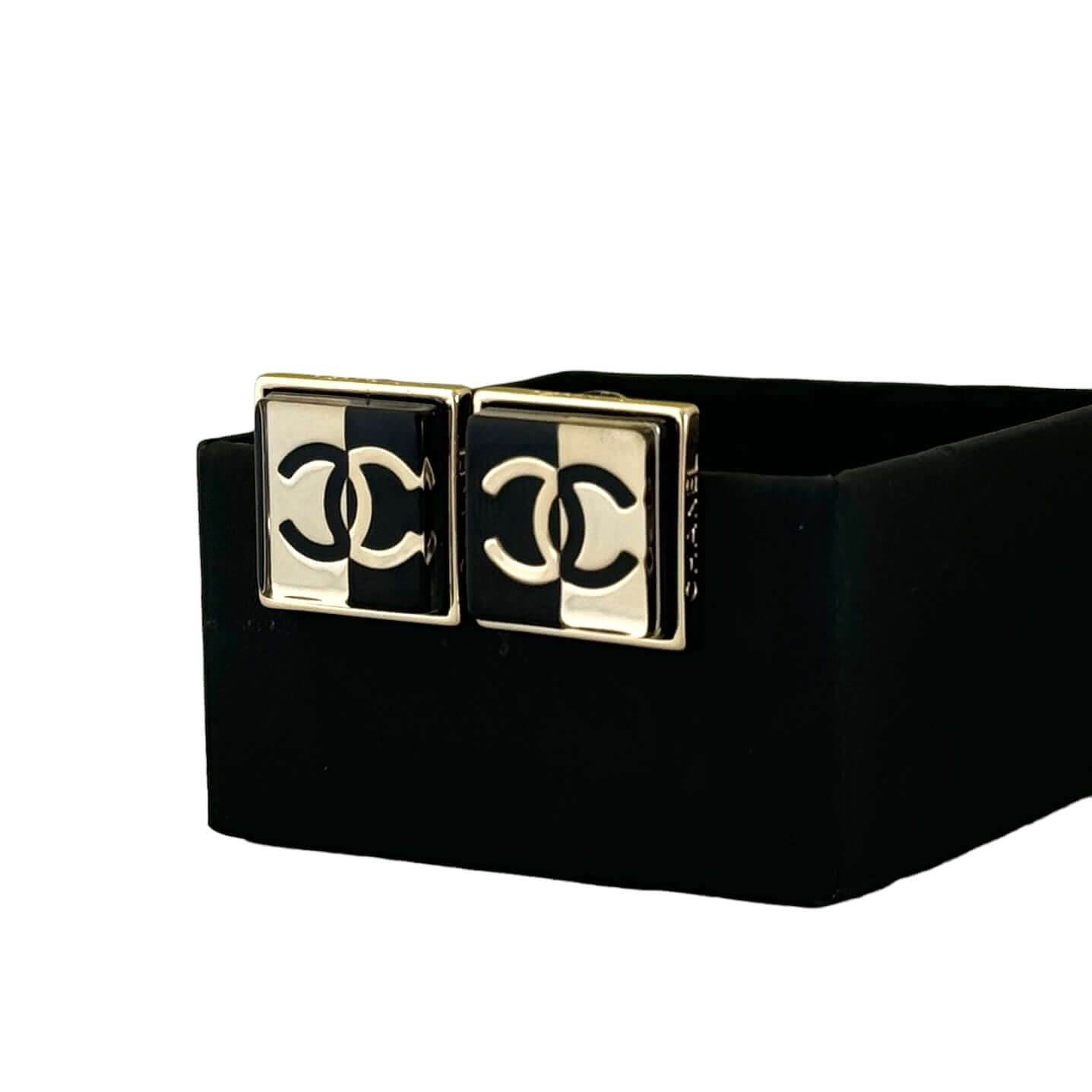 Chanel CC Gold/Black Square Post Earrings