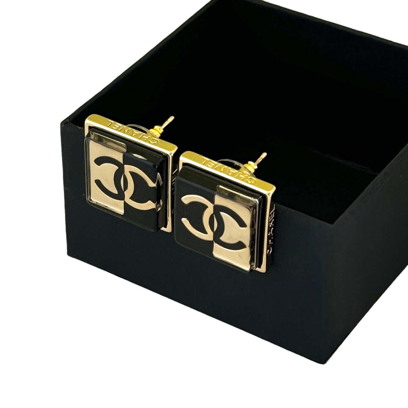 Chanel CC Gold/Black Square Post Earrings