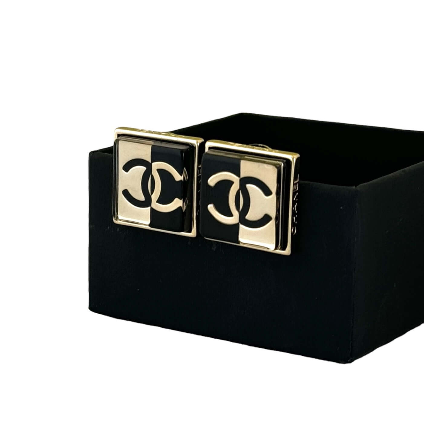 Chanel CC Gold/Black Square Post Earrings