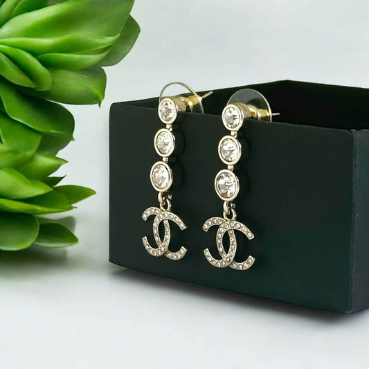 Chanel CC Silver w/ dangling crystals post earrings - My Mama Found What 