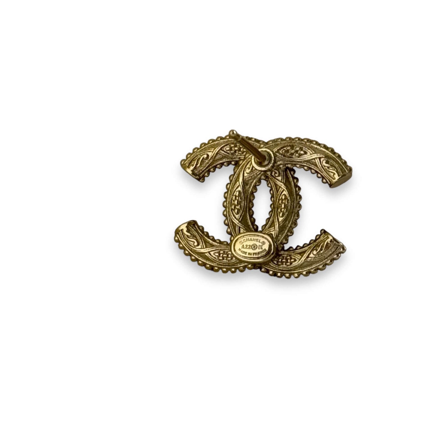 Pre-Owned Authentic Chanel Gold CC Intricate Post Earrings