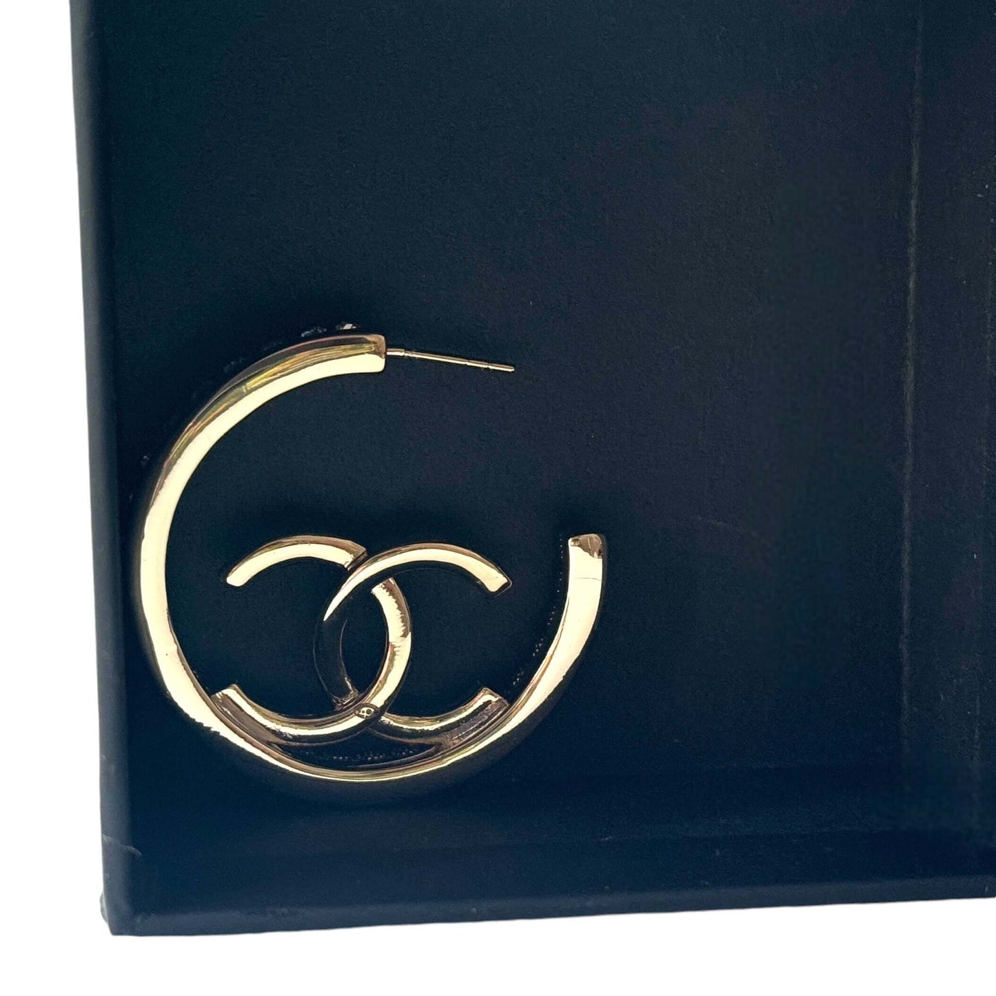 Pre-Owned Authentic Chanel Gold CC Bigger Hoops w/ crystals 22