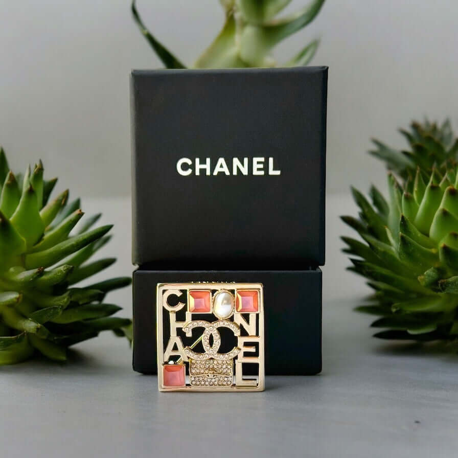 Chanel Strass CC cut out Square Brooch Hard to Find Pin