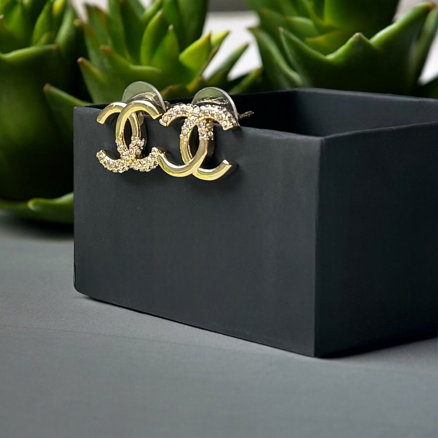 Chanel Gold Double C Post Earrings with sparkling crystals StunningGorgeous ! I love these ! Such great classics yet updated - these are the perfect pair of Chanel Earrings to Start or Add to your Luxury Designer Jewelry Collection. These are pre-owned bu