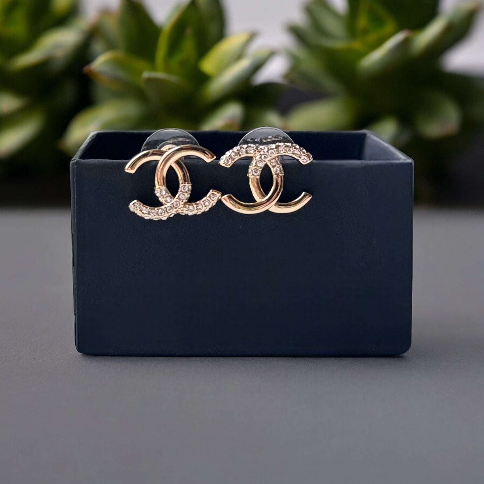 Chanel Gold Double C Post Earrings with sparkling crystals StunningGorgeous ! I love these ! Such great classics yet updated - these are the perfect pair of Chanel Earrings to Start or Add to your Luxury Designer Jewelry Collection. These are pre-owned bu