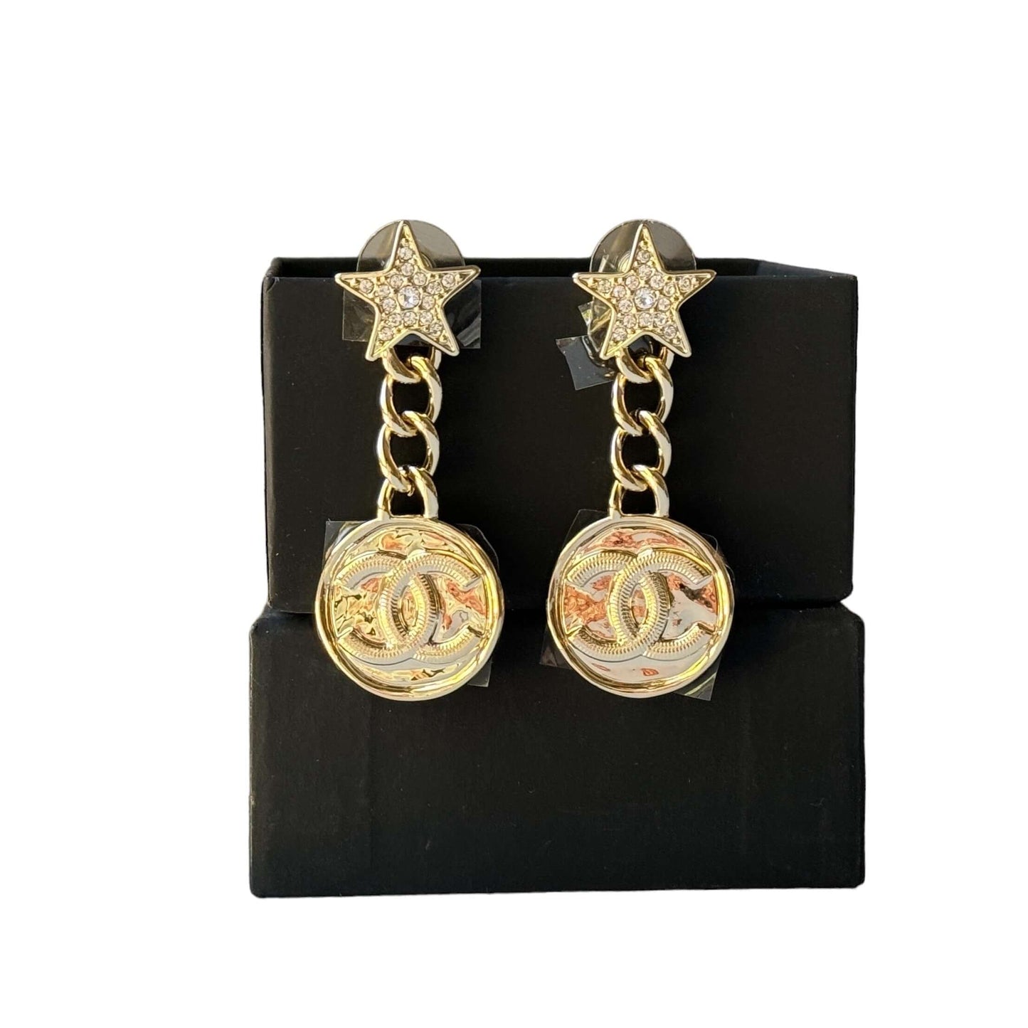 Chanel Strass Stars Dangle CC Earrings Pre-Owned