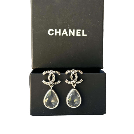 Pre-Owned Chanel CC Crystals Textured Crystal Drop Dangle Earrings