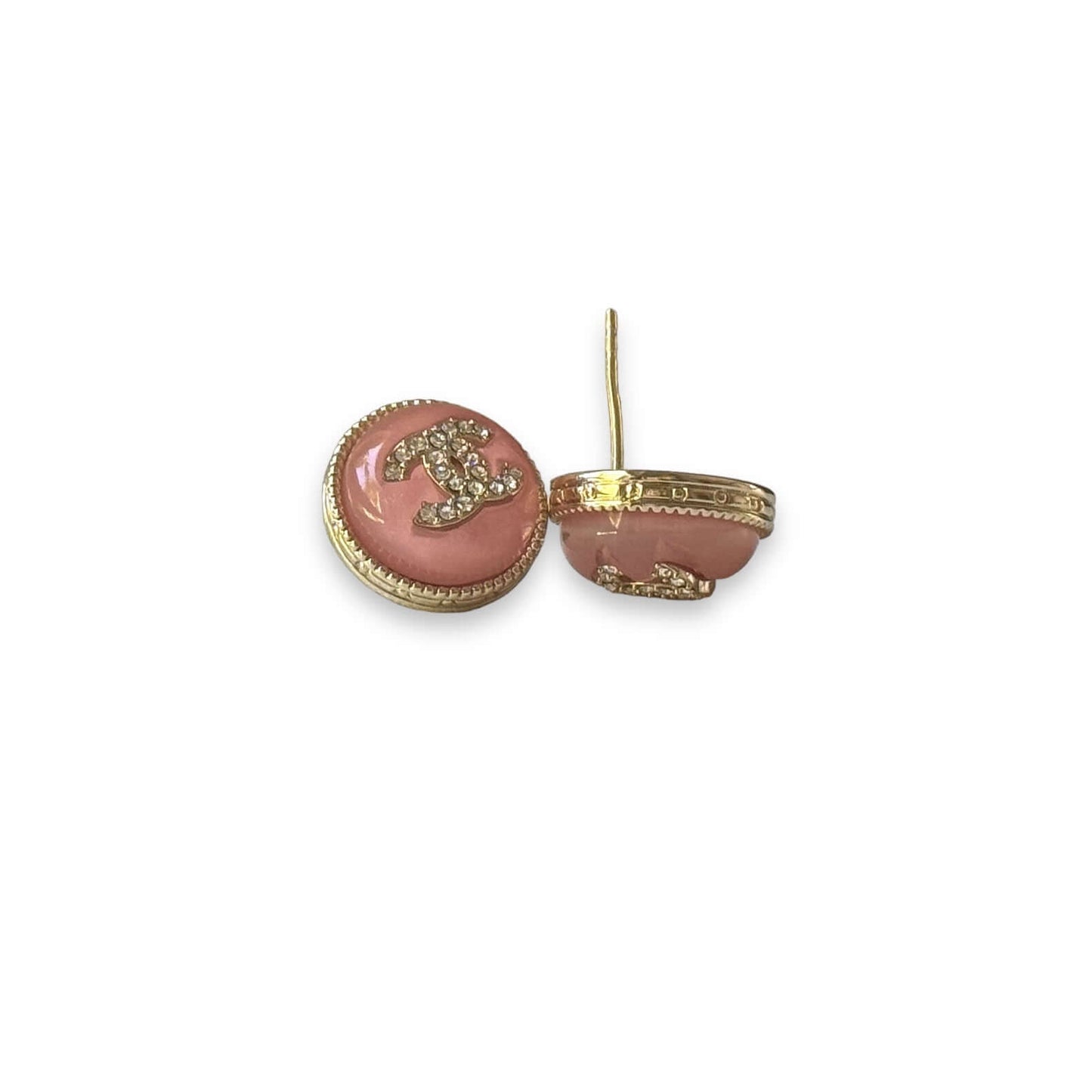 Pre-Owned Chanel Gold Crystal CC Pink Earrings