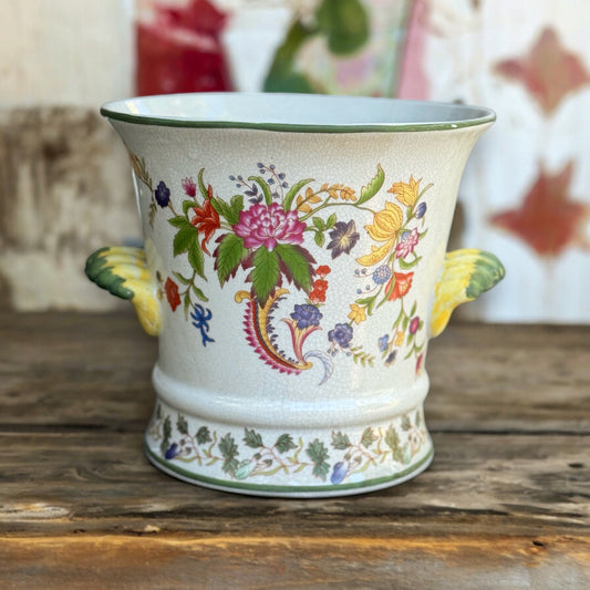 Untitled Apr15_19:36Truly elegantly understated . Purchased at an Estate Sale in N.C. about 15 years ago Free from any major cracks or chips Has the perfect amount of rich charm Height is approx : 7” Dia is approx : 7.5” Handled and Shipped with great car