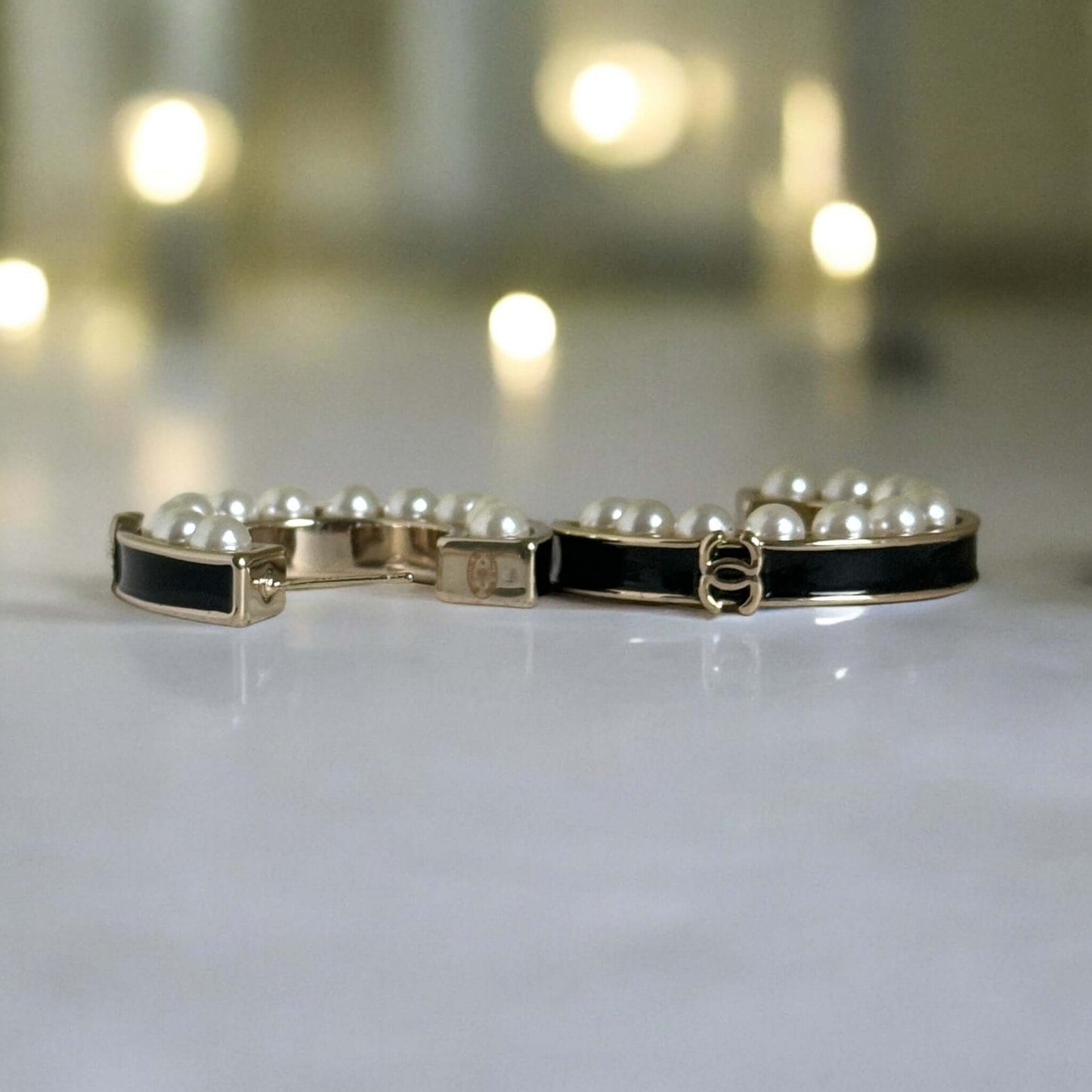 Pre-Owned Chanel Big CC Gold & Black Pearl Hoops