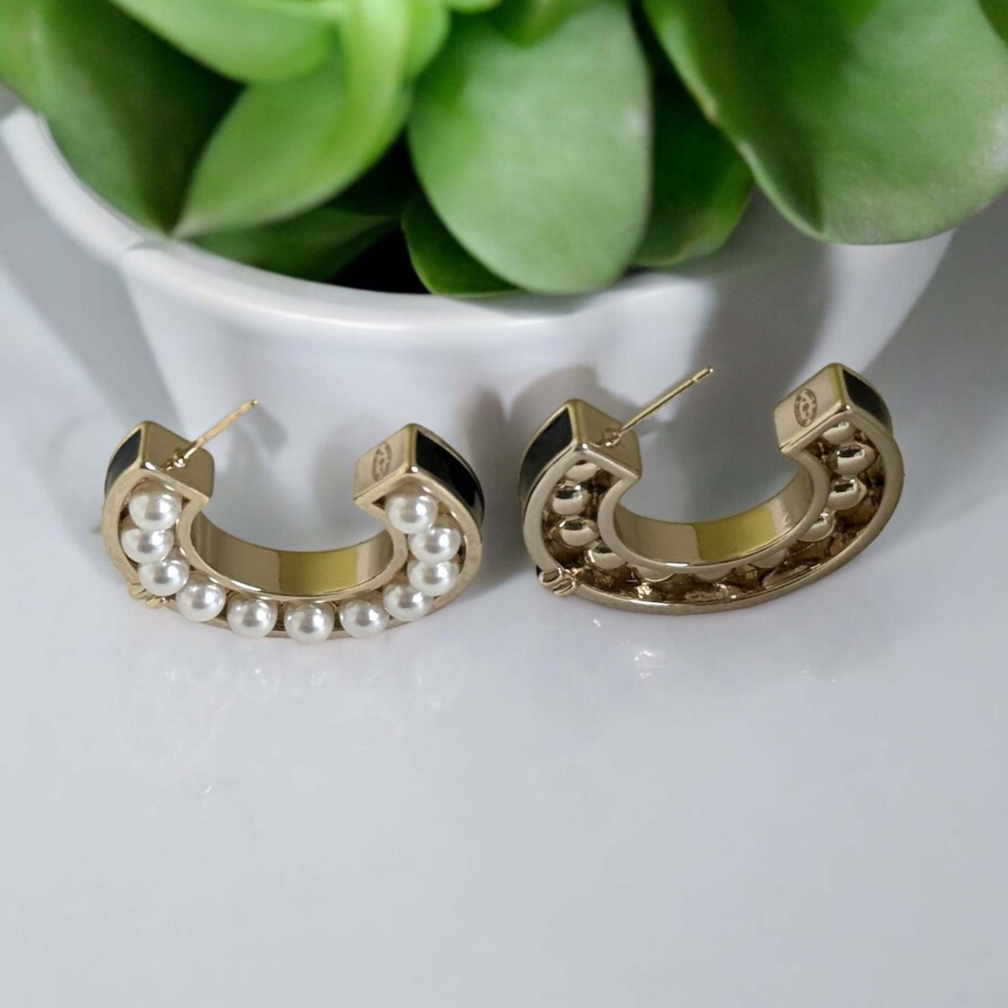 Pre-Owned Chanel Big CC Gold & Black Pearl Hoops