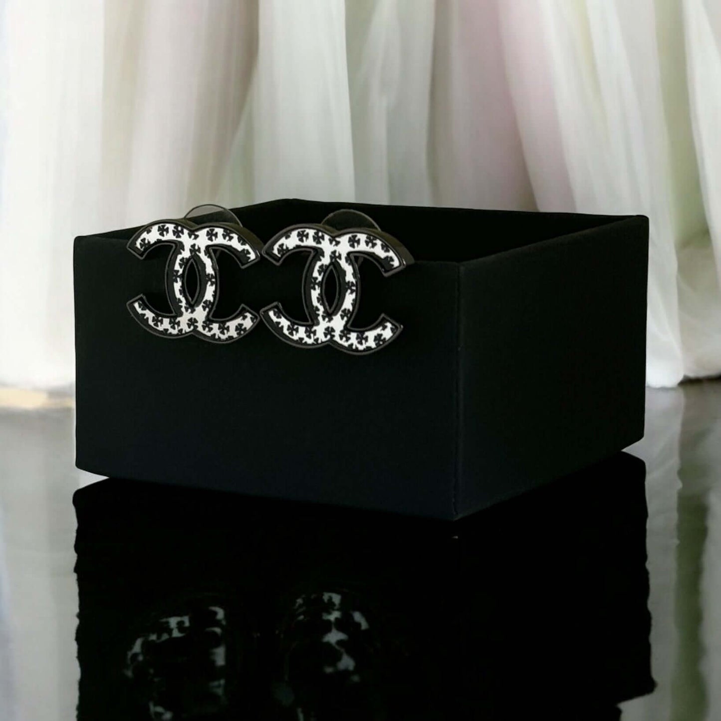 Chanel Black CC Mirrored Earrings Pre-Owned