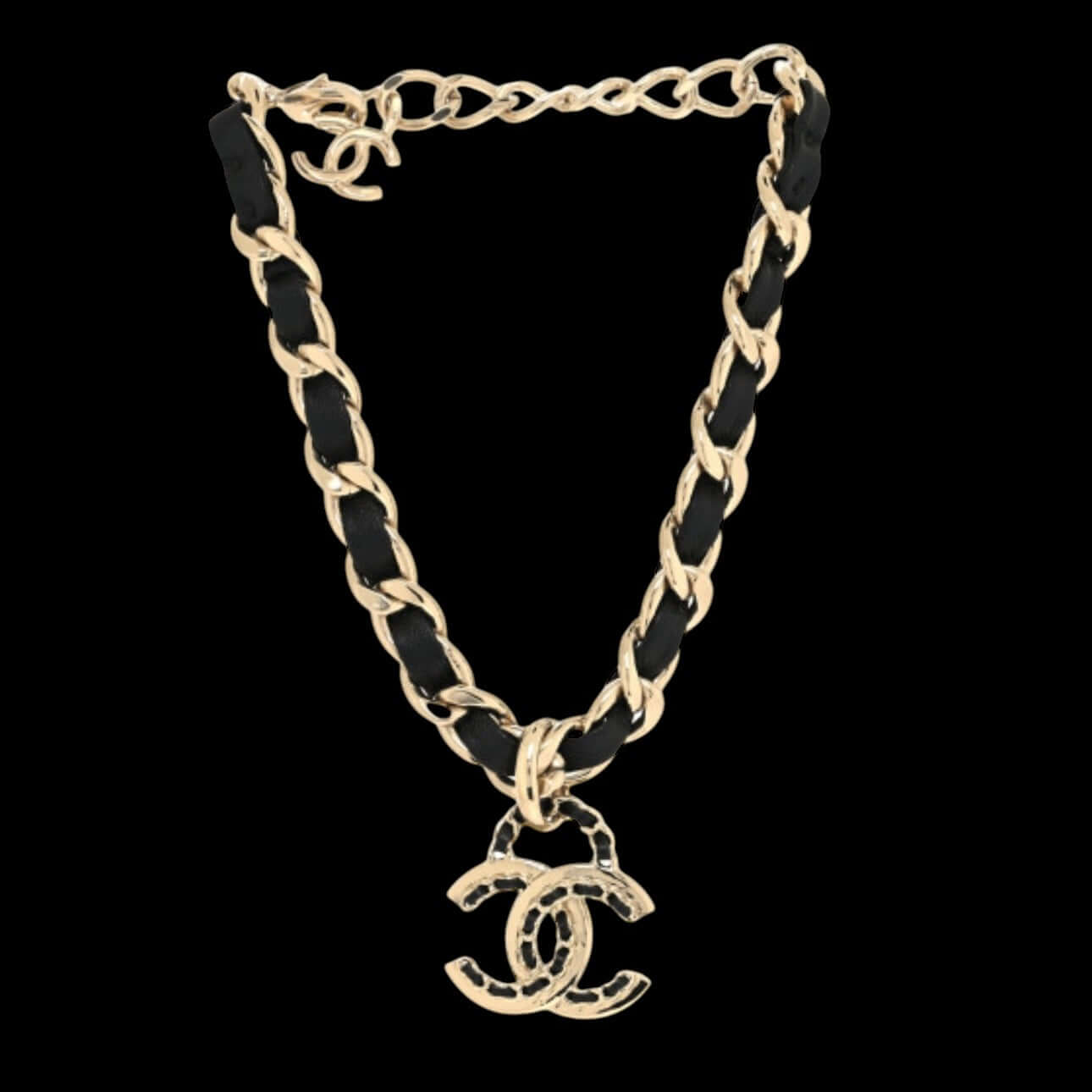 Authentic Chanel Gold CC Chain Leather Choker Pre-Owned