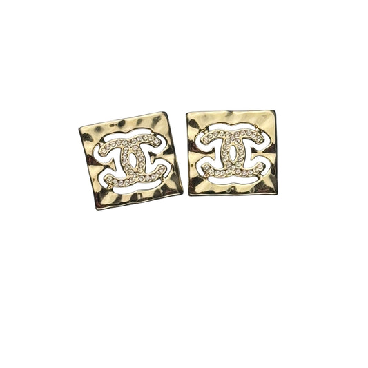 CHANEL Gold CC Cut Out w/Crystals Earrings Pre-Owned