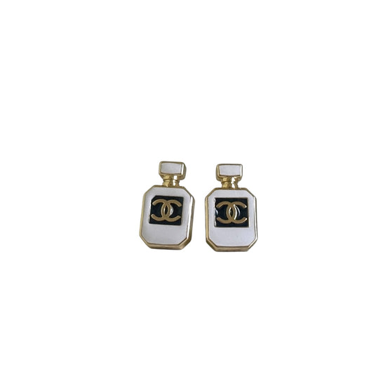 CHANEL CC Number 5 Gold White & Black Enamel Pre-Owned Earrings My Mama Found What 