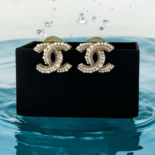 Chanel Gold CC with fun crystals /pearls earrings Pre-Owned