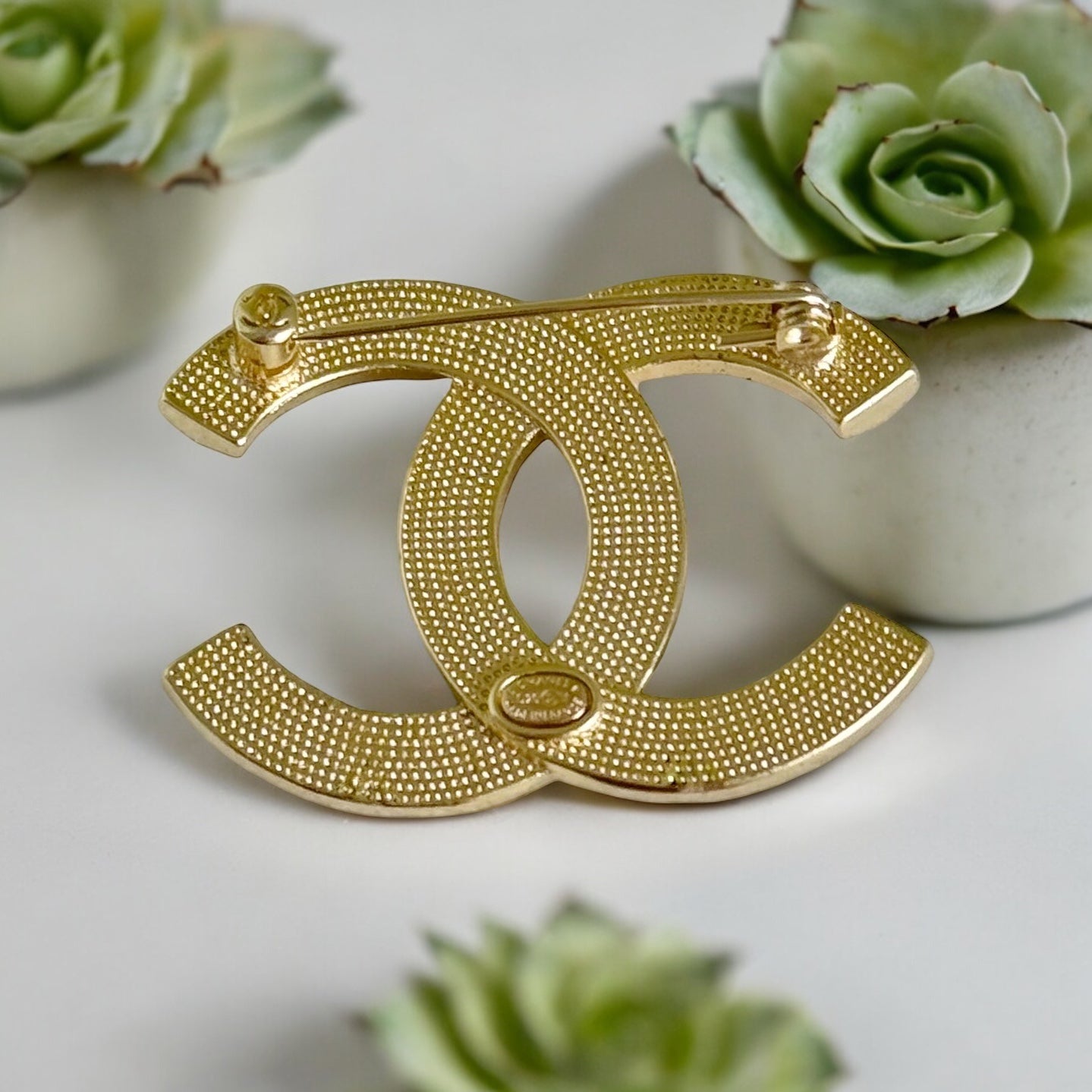 Chanel Gold Double C double layer of clear crystals Brooch PinClassic Timeless In nice pre-owned condition Comes with the Chanel Gift Box & Bag Brighter GoldBright Gold,Brooch Pin,Chanel,Chanel Brooch,Chanel Double C,Chanel Mark,Classic Chanel,Clear Cryst