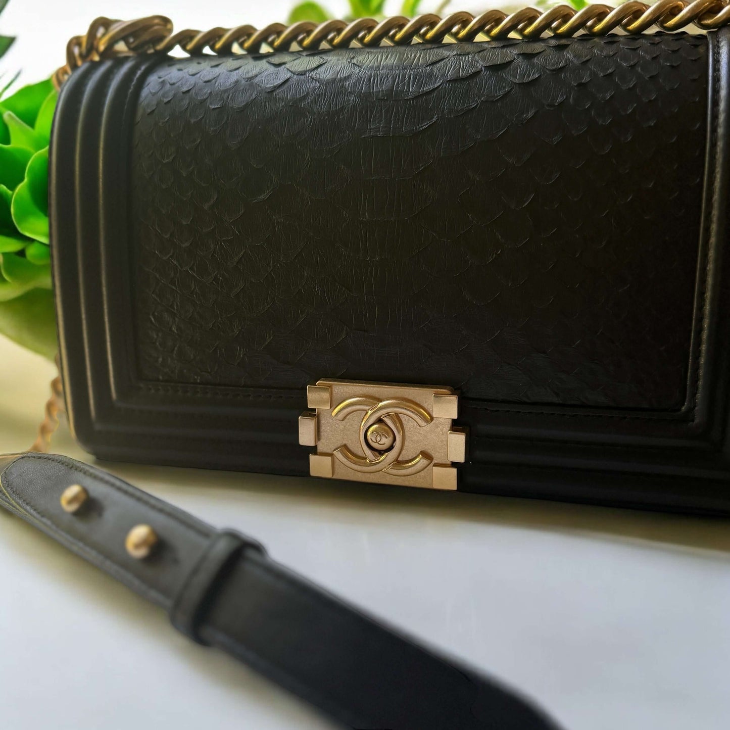 Chanel Python Black Gold Chanel Boy Bag