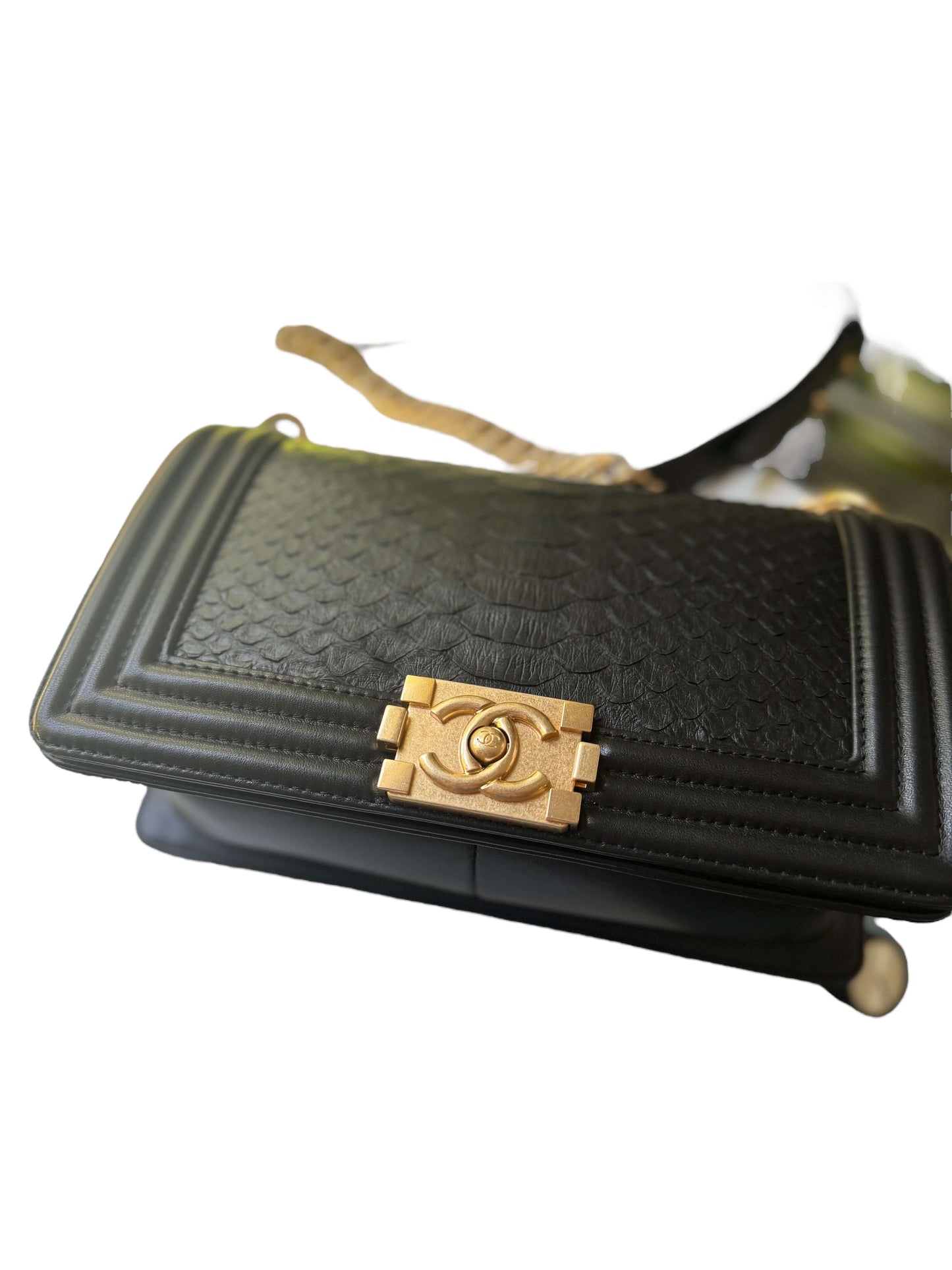 Chanel Python Black Gold Chanel Boy Bag