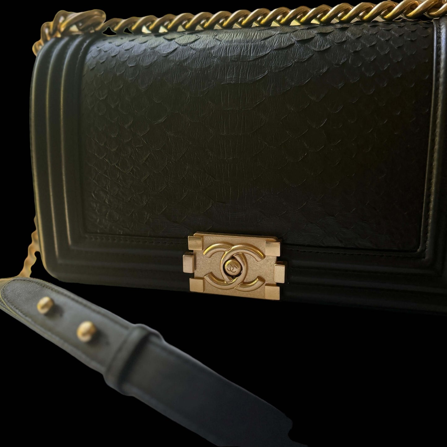 Chanel Python Black Gold Chanel Boy Bag