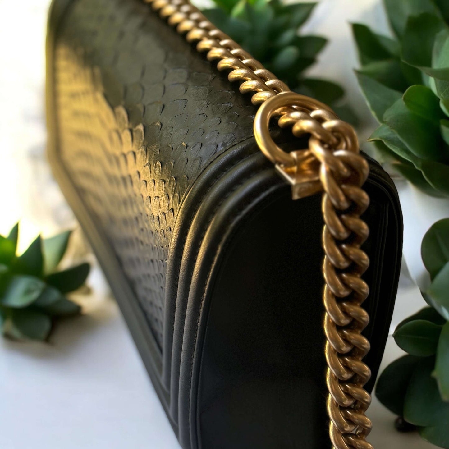 Chanel Python Black Gold Chanel Boy Bag